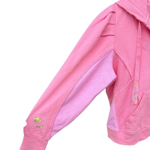LoveShackFancy Allouette Hoodie Party Pink Distressed Patches Cottage XS GUC HTF - Picture 3 of 16